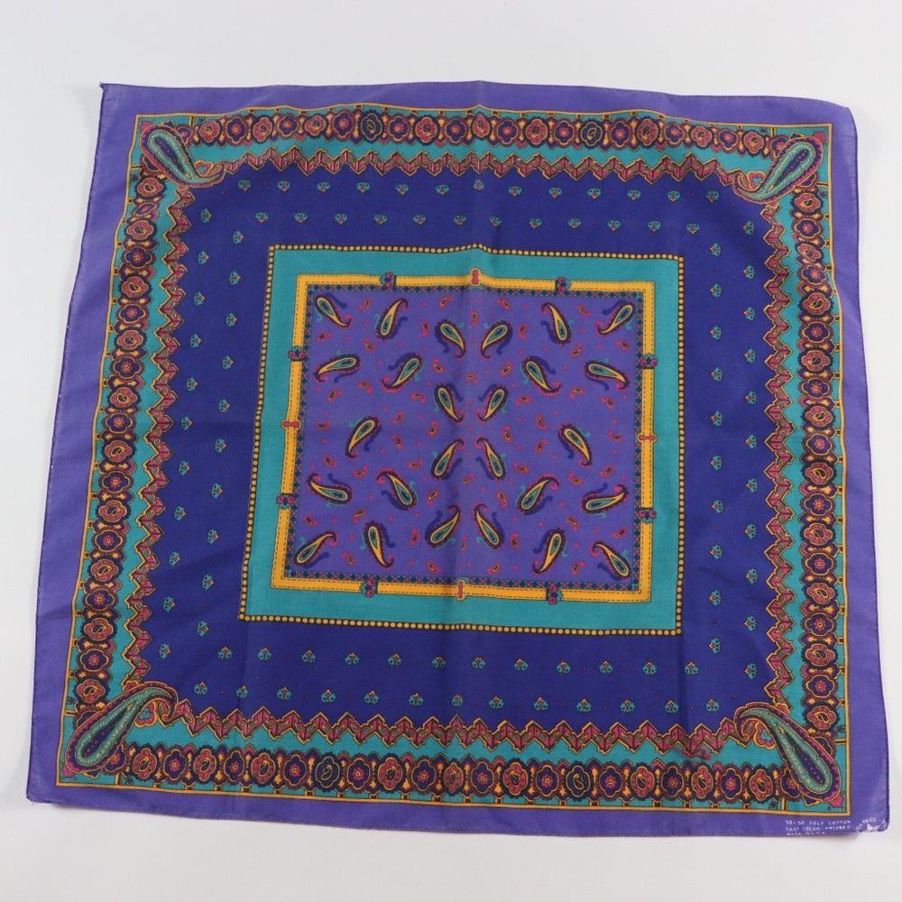 Vtg 80s Fast Color Paisley Print Bandana Purple